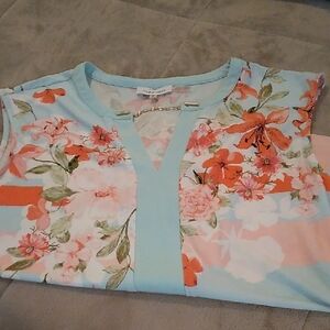 Calvin Klein Pastel Floral Top with Gold Chain Detail